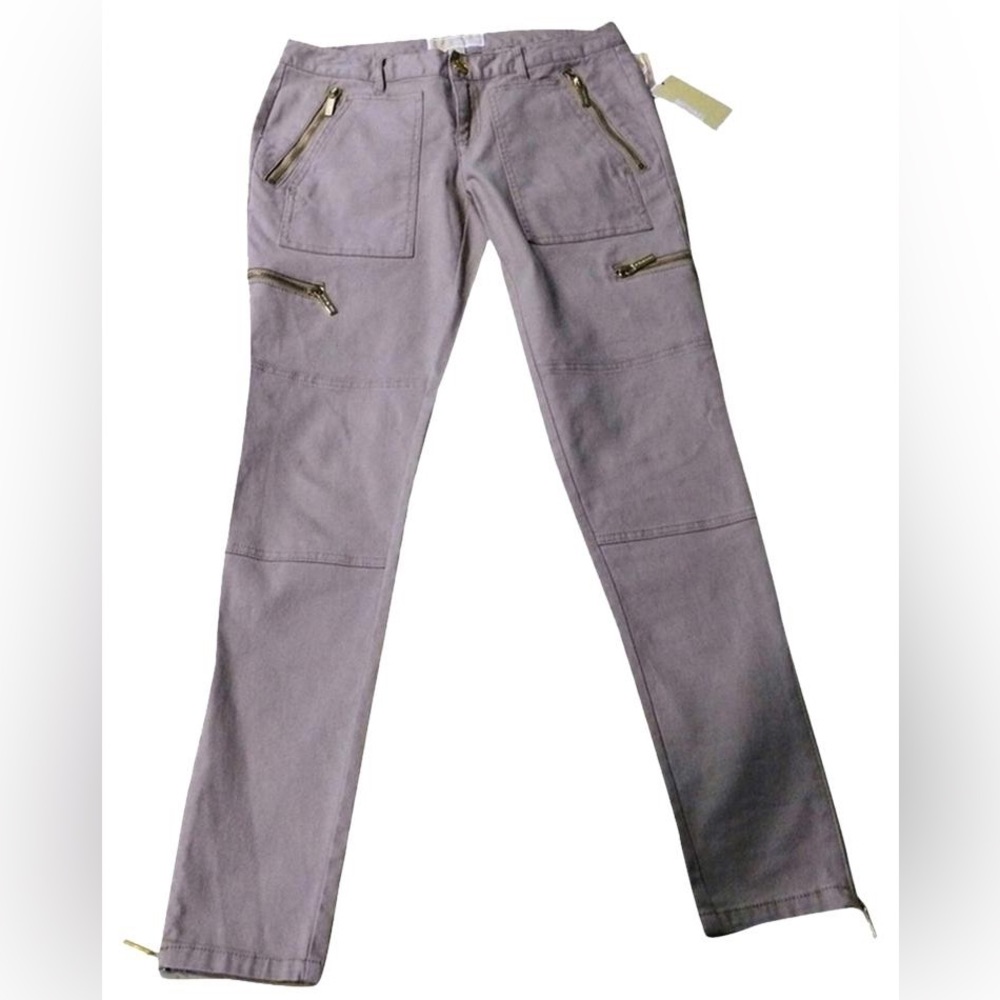 Michael Kors Khaki Zipper Moto Skinny Pants Trousers NWT size 4